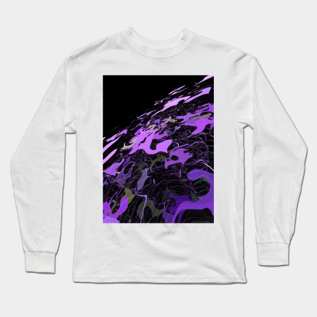 Purple and Black Abstract 3D Digital Graphic Long Sleeve T-Shirt by OneLook